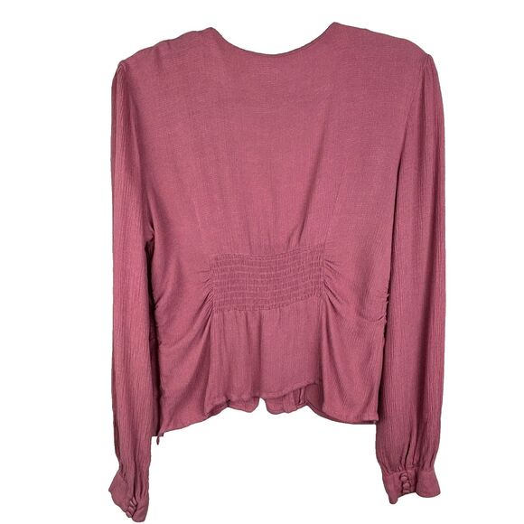 Free People Maise Button Front Blouse Long Puff Sleeve Top Rose Mauve Pink S M - Picture 6 of 14